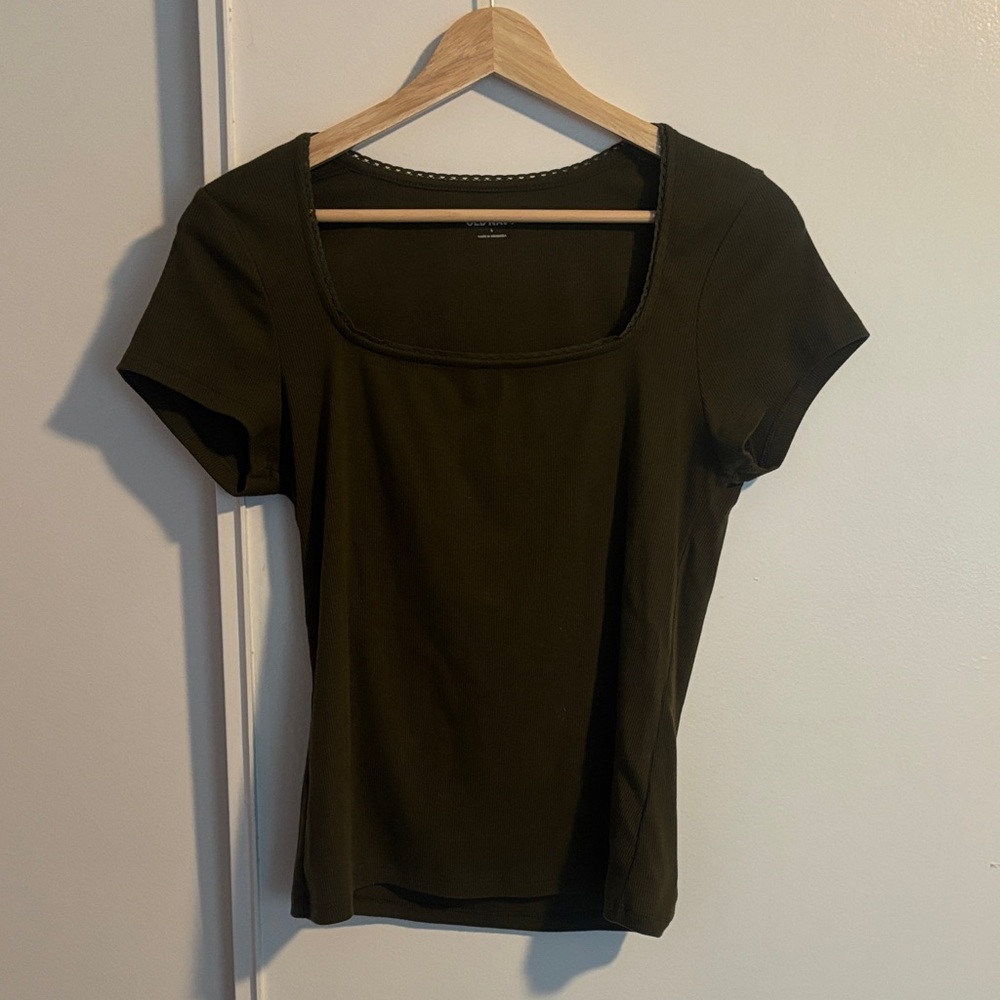 Old Navy Olive Green Square Neck Short Sleeve Top